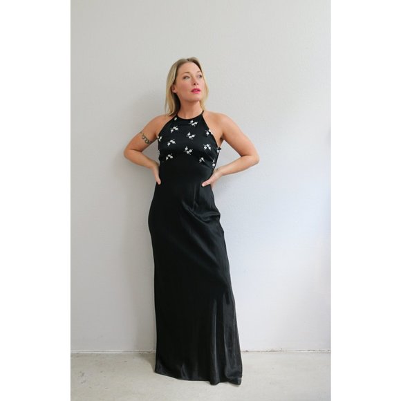 1980's Zum Zum Bias Cut Evening Gown // Women's Size Extra Small to Small - Picture 8 of 10